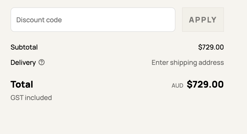 Screenshot from Ruggable website showing where the disocunt code box is 