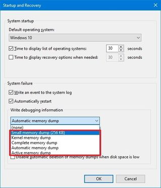 Windows 10 crash dump settings