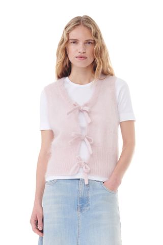 Pink Mohair Tie String Vest