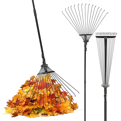 Pelle & Sol Garden Rake - 38-63 Inch Adjustable Lawn Rake for Gardening, Grass W/ 25 Tines for Yard Clean Up - Garden Rakes for Leaves, Lawn Leveller, Yard Clean Up Tool - Black