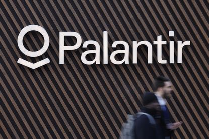 Palantir logo outside of 2024 World Economic Forum in Davos, Switzerland