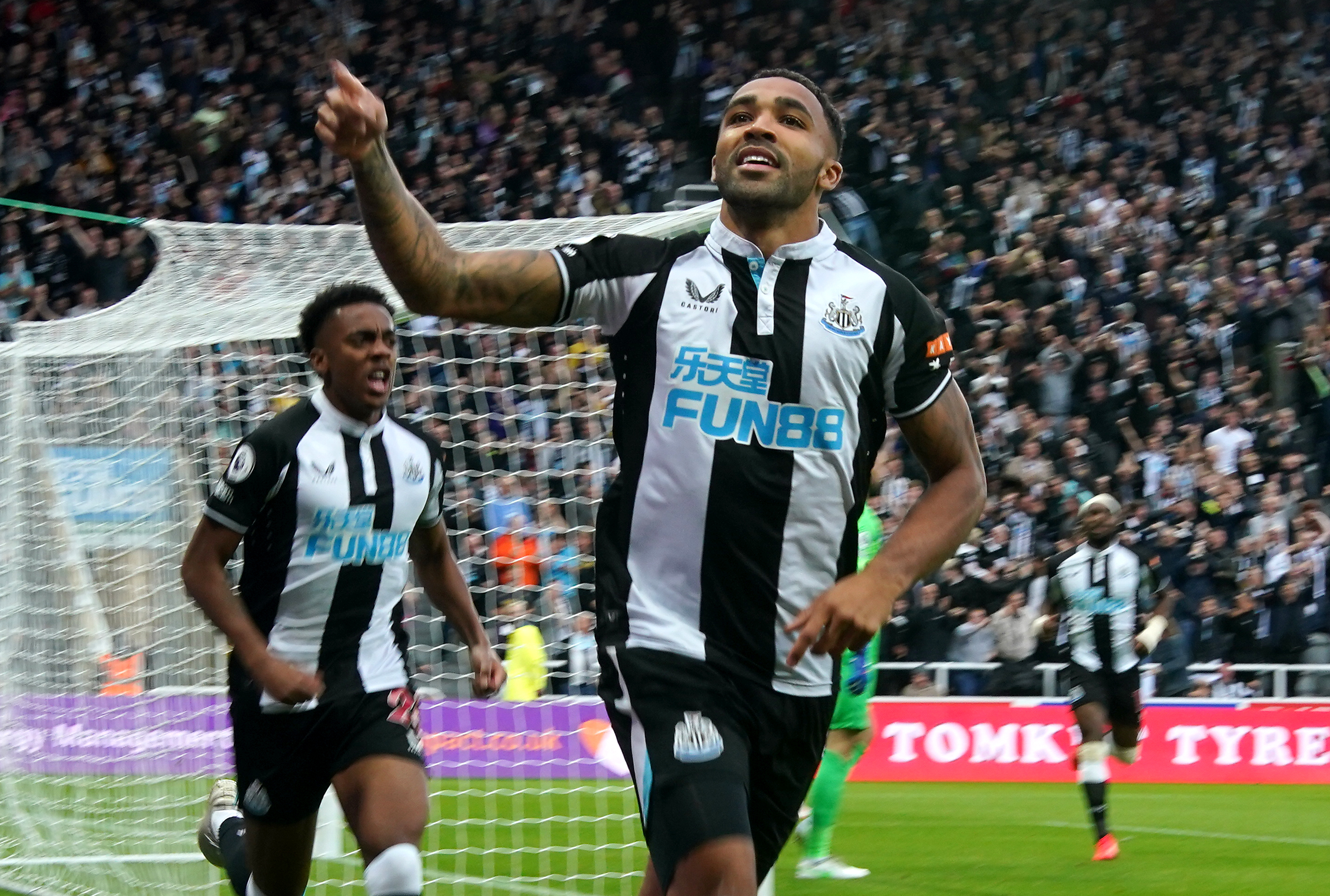 Callum Wilson celebrates his early goal in front of the Newcastle fans