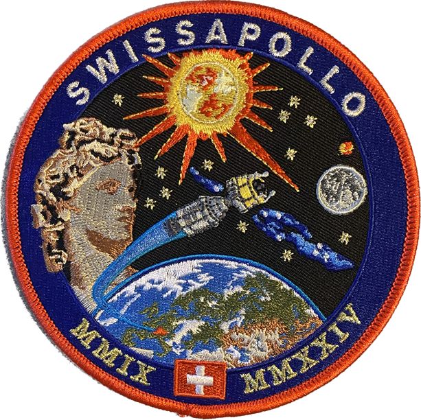 a mission patch showing a spacecraft above earth