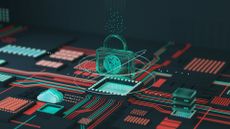 Distributed Denial of Service (DDoS) concept image showing application layer DDoS attack with digitized padlock placed on top of circuit board.