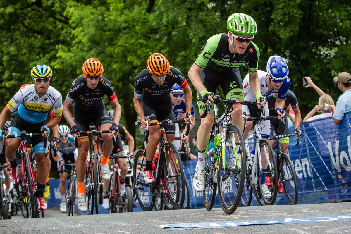 Andrew Talansky (Cannondale-Garmin) leads the break over the climb early in the day.