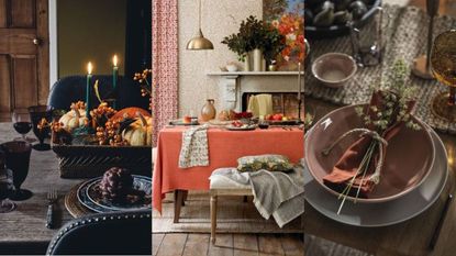 Fall table decor ideas including a centerpiece, a table and a place setting