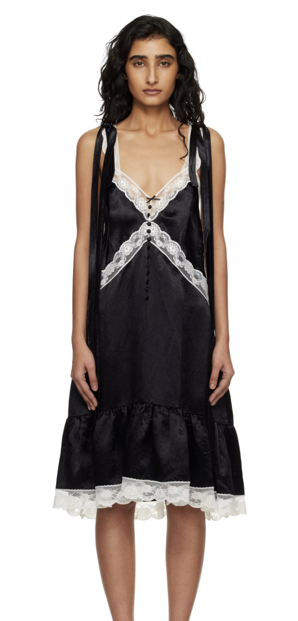 Marc Jacobs, Black Satin Lace Slip Midi Dress
