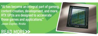 Nvidia Director of Product Management and Product Marketing for Windows AI, Jesse Clayton: 'AI has become an integral part of gaming, content creation, development, and more ... [GeForce] RTX GPUs are designed to accelerate those games and applications.' - Image banner for Laptop Mag's Silicon Survey 2025 featuring a 3D render of an Nvidia GeForce RTX 50-series processor - Image is a part of the Laptop Mag Silicon Survey 2025 special issue.