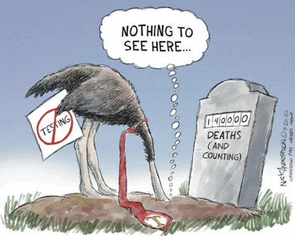 Political Cartoon U.S. Trump ostrich coronavirus deaths