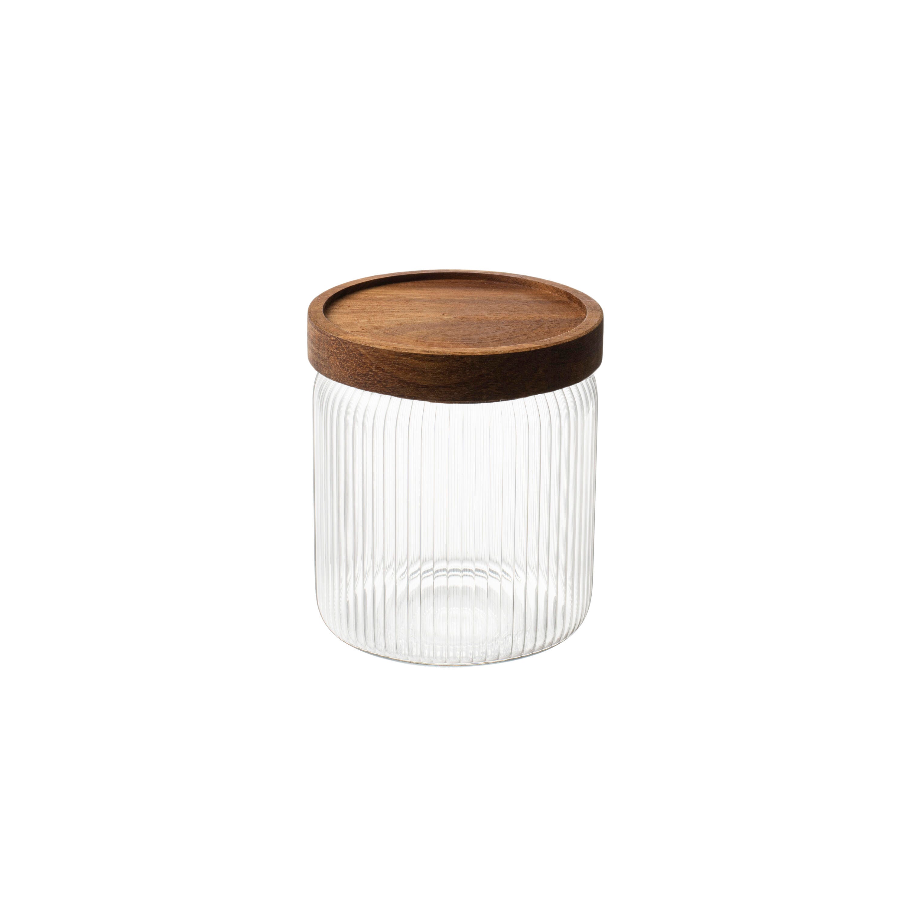Fine Ribbed Glass Storage Jar With Acacia Lid 500ml