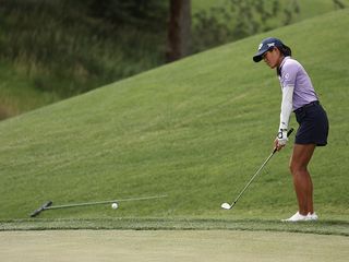 Celine Boutier chipping from off the green