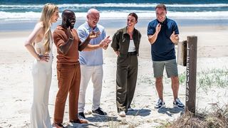 I'm a Celebrity stars Coleen Rooney, Alan Halsall, Melvin Odoom, GK Barry and Barry McGuigan on the beach