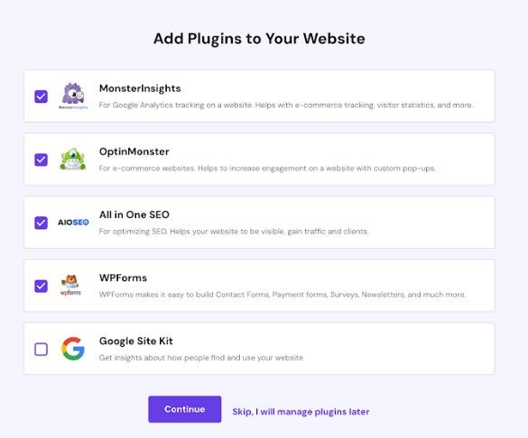 A picture showcasing the one-click plug-ins offered by Hostinger