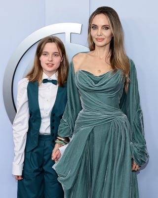 Vivienne Jolie and Angelina Jolie attend the The 77th Annual Tony Awards at David H. Koch Theater at Lincoln Center on June 16, 2024 in New York City.