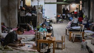 28 February: Children being treated in the basement of a Kyiv hospital in an effort to keep them safe from Russian shelling