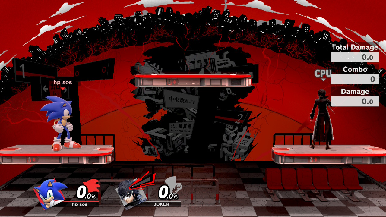 Sonic and Joker in Super Smash Bros. Ultimate with handheld boost mode on