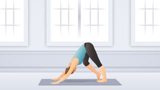 In the Pocket Yoga app, a cartoon instructor demonstrates poses against a backdrop of a home, office or studio.