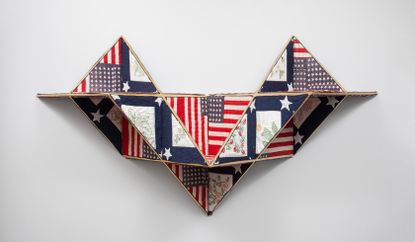 Sanford Biggers Reconstruction, a geometric piece created from an antique quilt and featuring the American flag