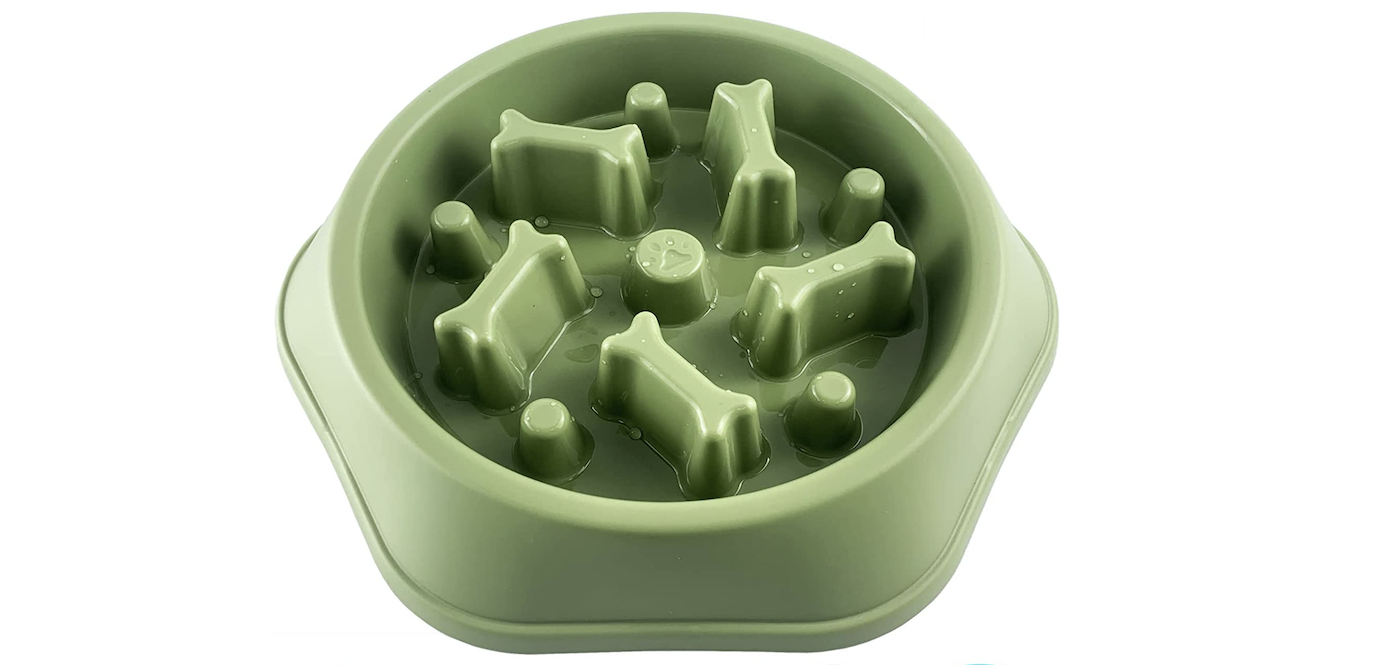 green slow feeder with bone shapes