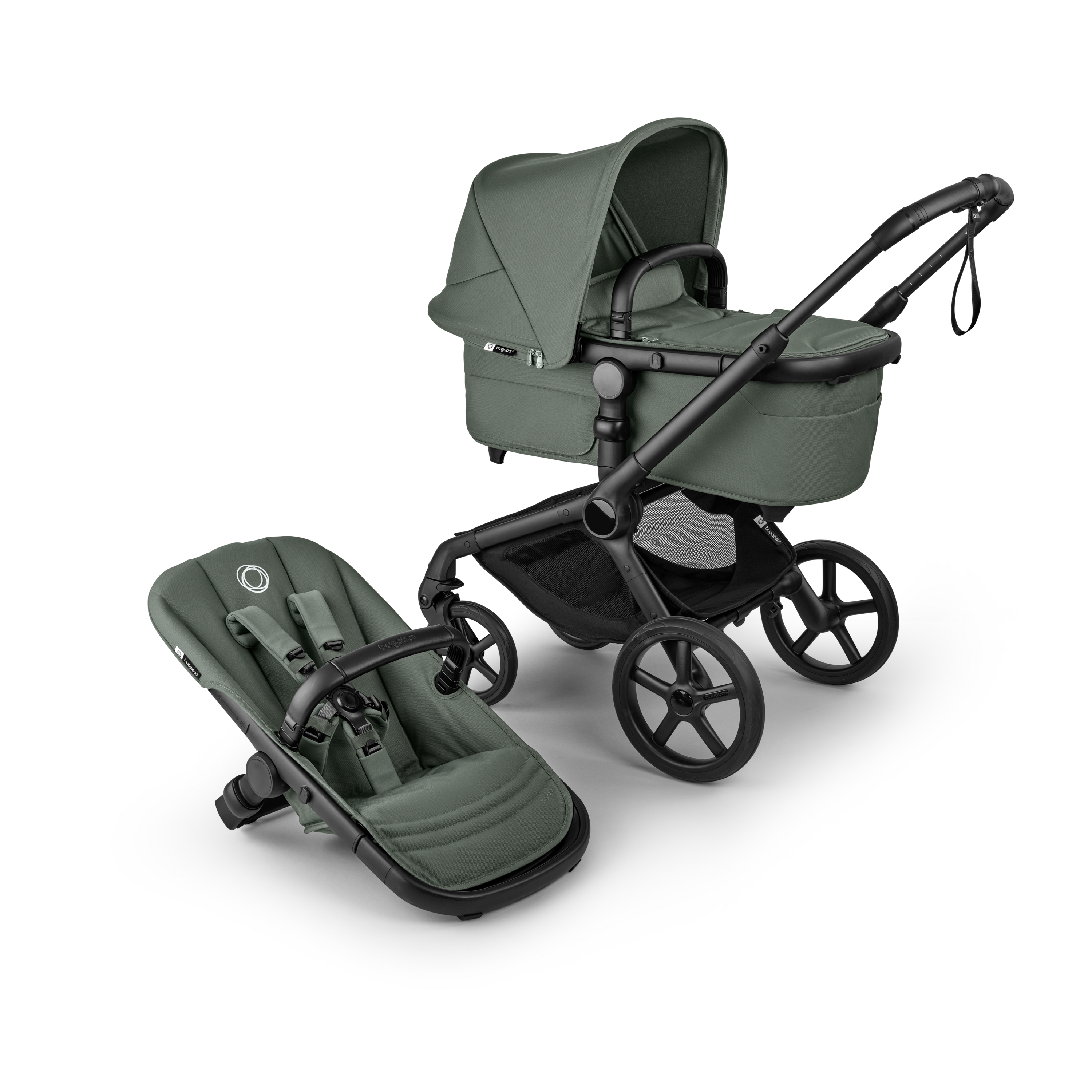 Bugaboo Fox 5 Renew Bassinet and Seat Pushchair Black Base, Heritage Black Fabrics, Heritage Black Sun Canopy