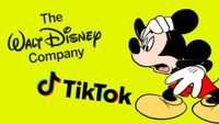 Disney logo, TikTok logo and Mickey Mouse looking shocked