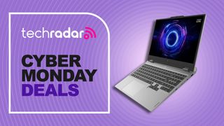 Lenovo LOQ 15 gaming laptop against a purple TechRadar deals background