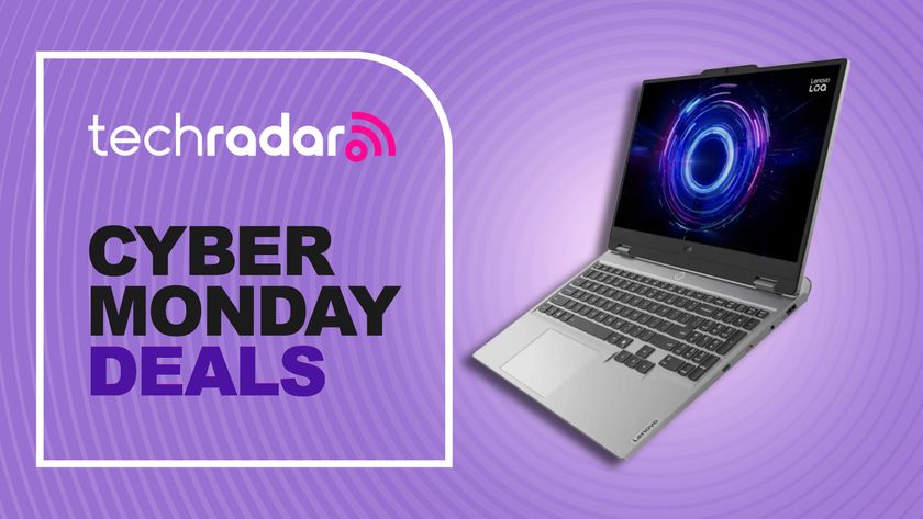 Lenovo LOQ 15 gaming laptop against a purple TechRadar deals background