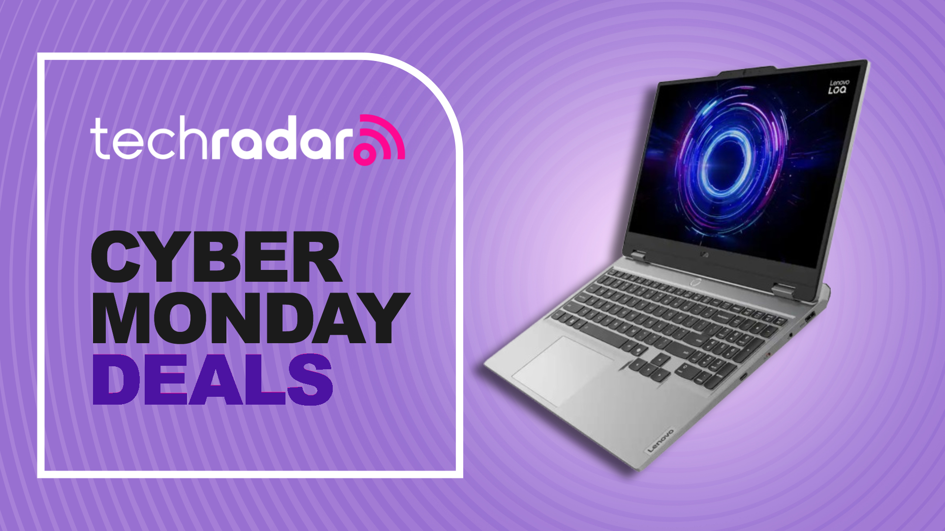 Lenovo LOQ 15 gaming laptop against a purple TechRadar deals background