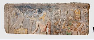 The colors on the Amenemhat I carving are well preserved, particularly its blue background.