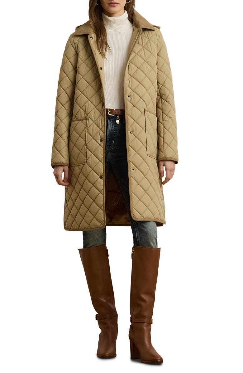 Diamond Quilted Hooded Coat
