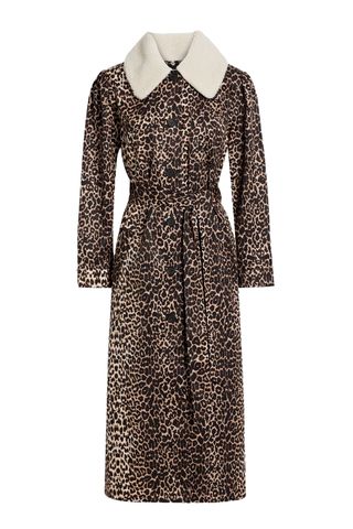 RIXO Cynthia Faux Shearing-Trimmed Leopard-Print Cotton Coat