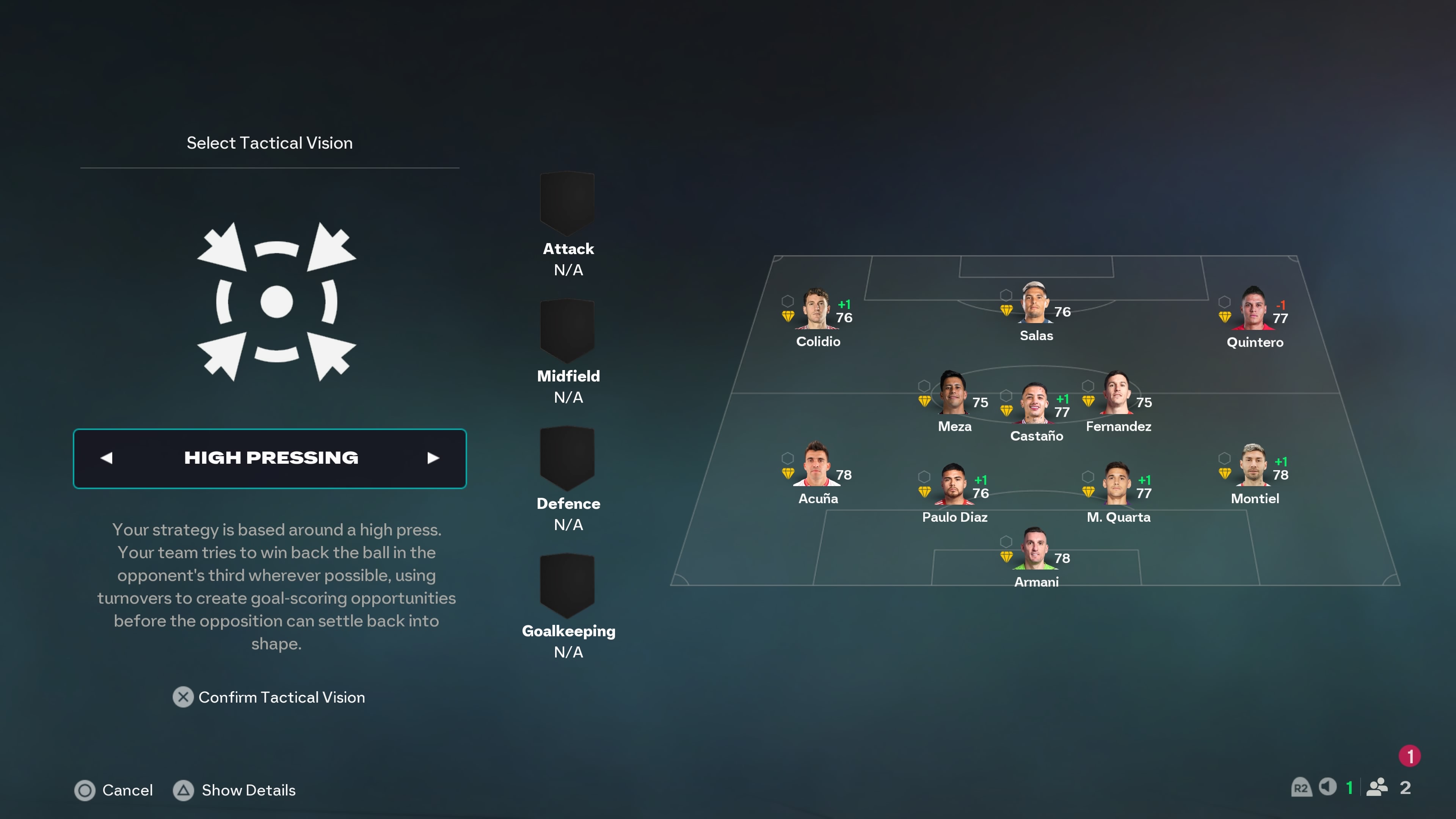 The tactical preset screen in FC 26 career mode