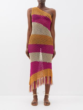 Hara One-Shoulder Tasselled Crocheted Dress
