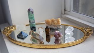 Crystals in the home on a window ledge to charge in the light