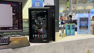 The MSI Meg Vision X AI desktop PC on display at Computex 2025