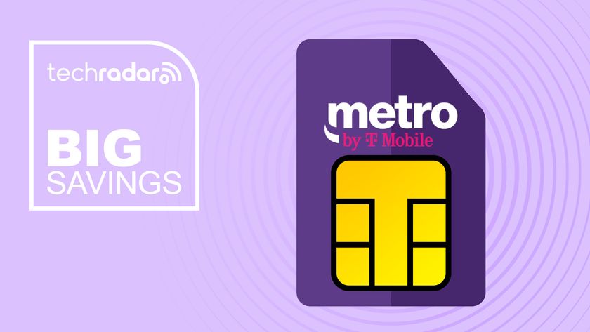 Metro by T-Mobile branded sim card on purple background with big savings text overlay