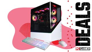 A CyberPowerPC Gamer Xtreme gaming PC on a custom PC Gamer Deals background.