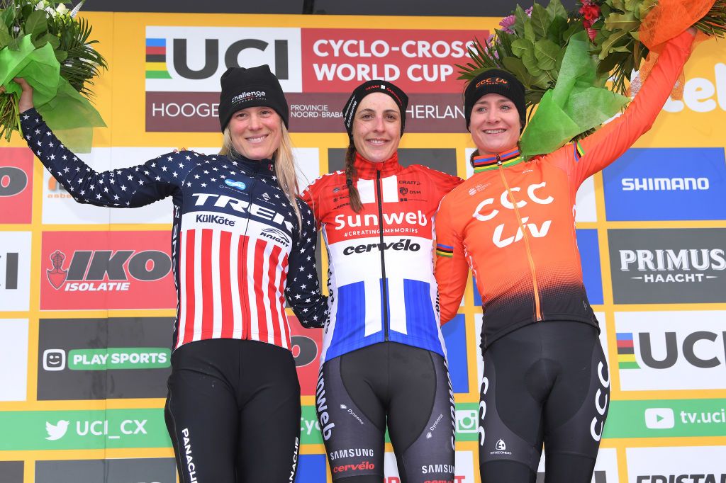 Podium (L-R) Katie Compton, Lucinda Brand, Marianne Vos