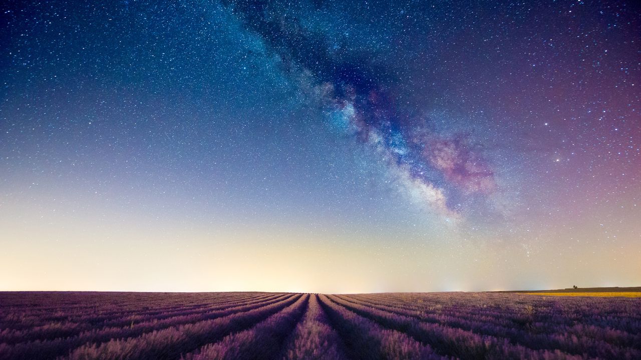 stars in a sky above a field