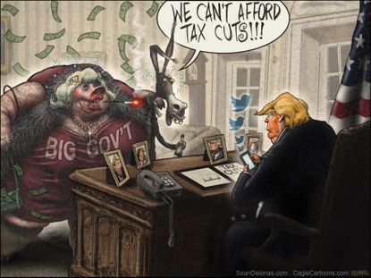 Political cartoon U.S. Trump tax cuts big government Democrats