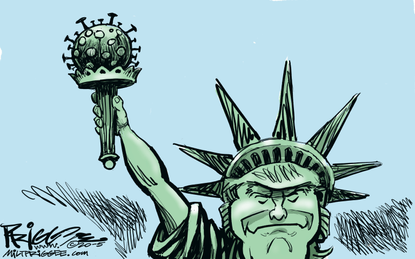 Political Cartoon U.S. Trump Statue of Liberty coronavirus