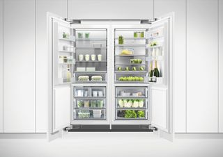 organised fridge freezer with open doors from Fisher & Paykel