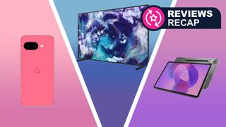 A triptych image featuring the Google Pixel 9a, Samsung QN900F and Lenovo Idea Tab Pro.