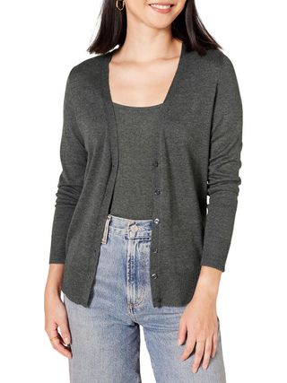 Amazon Essentials Women's Lightweight V-Neck Cardigan Sweater (available in Plus Size), Charcoal Heather, 4x