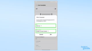 Choosing Live translate languages on Samsung Galaxy S24