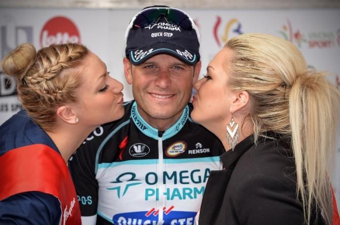 Alessandro Petacchi (Omega Pharma Quick Step) on the podium