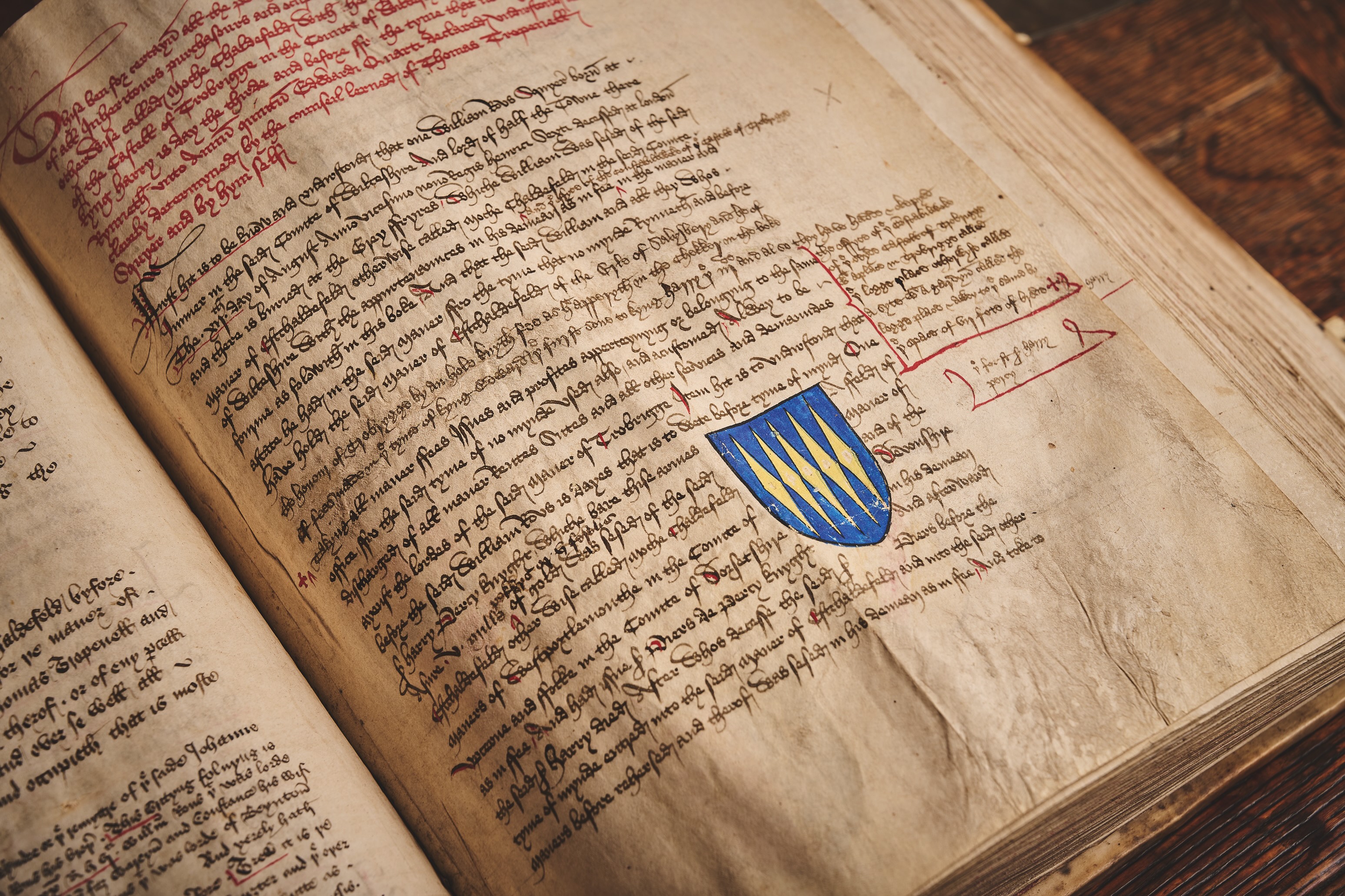 Country House Treasures at Great Chalfield. Close up of the Cartulary (15th century property portfolio)
