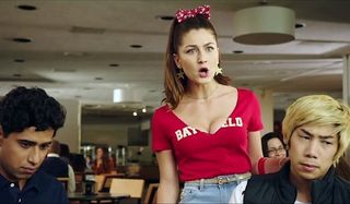 Happy Death Day 2U Rachel Matthews angrily talking in the cafeteria