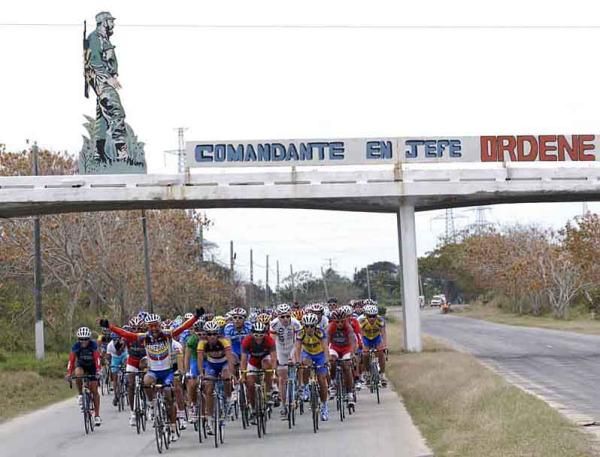 Under the watchful eye of Fidel Castro, the peloton motors towards the capital, Havana.