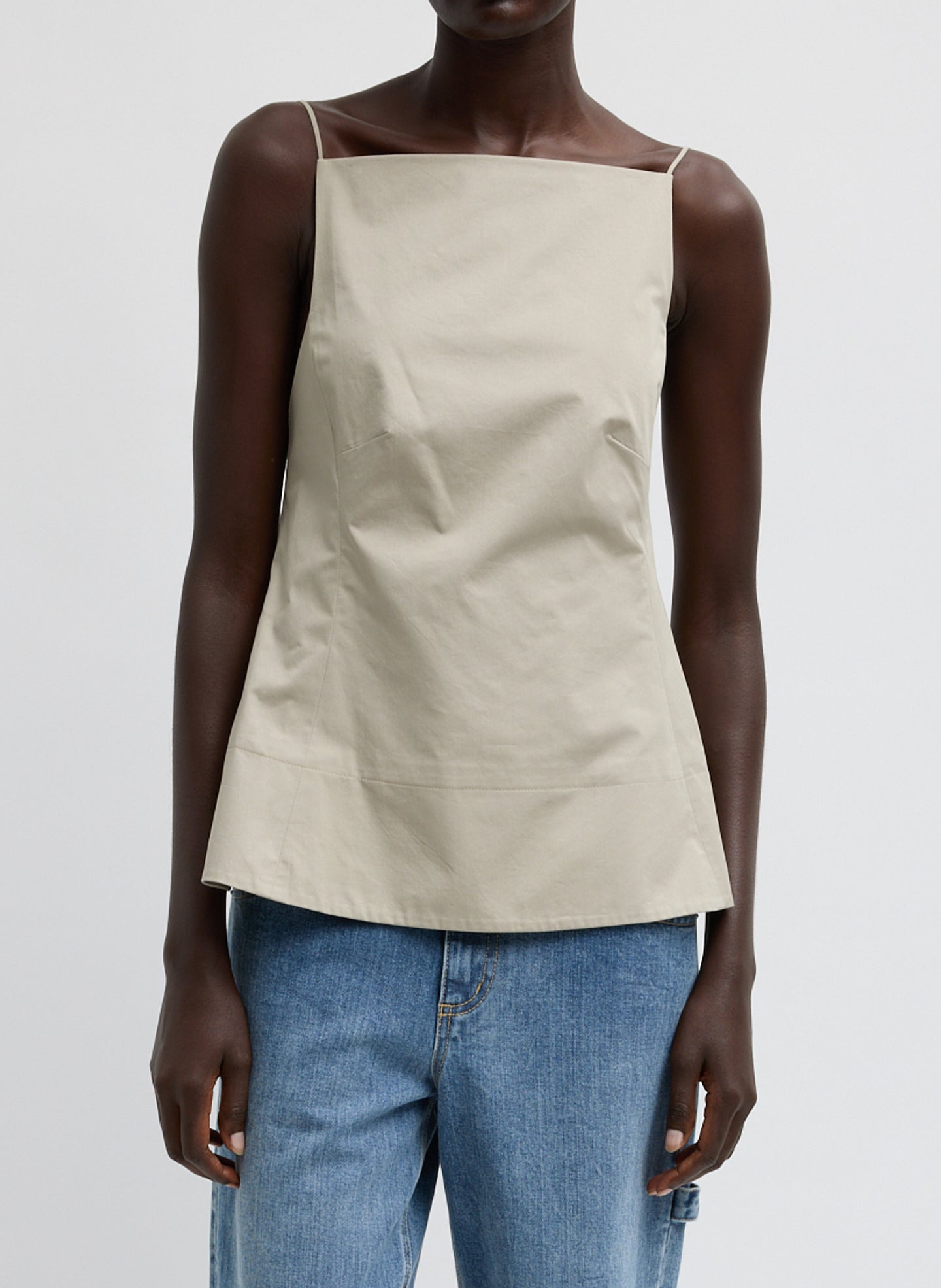 Eco Poplin Strappy Open Back Top - Sandstone / 00 / U126ec7014